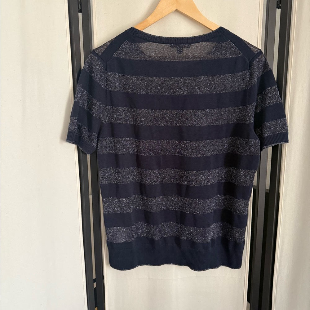 Brooks Brothers Navy Blue And Silver Short Sleeve Top - Picture 11 of 11